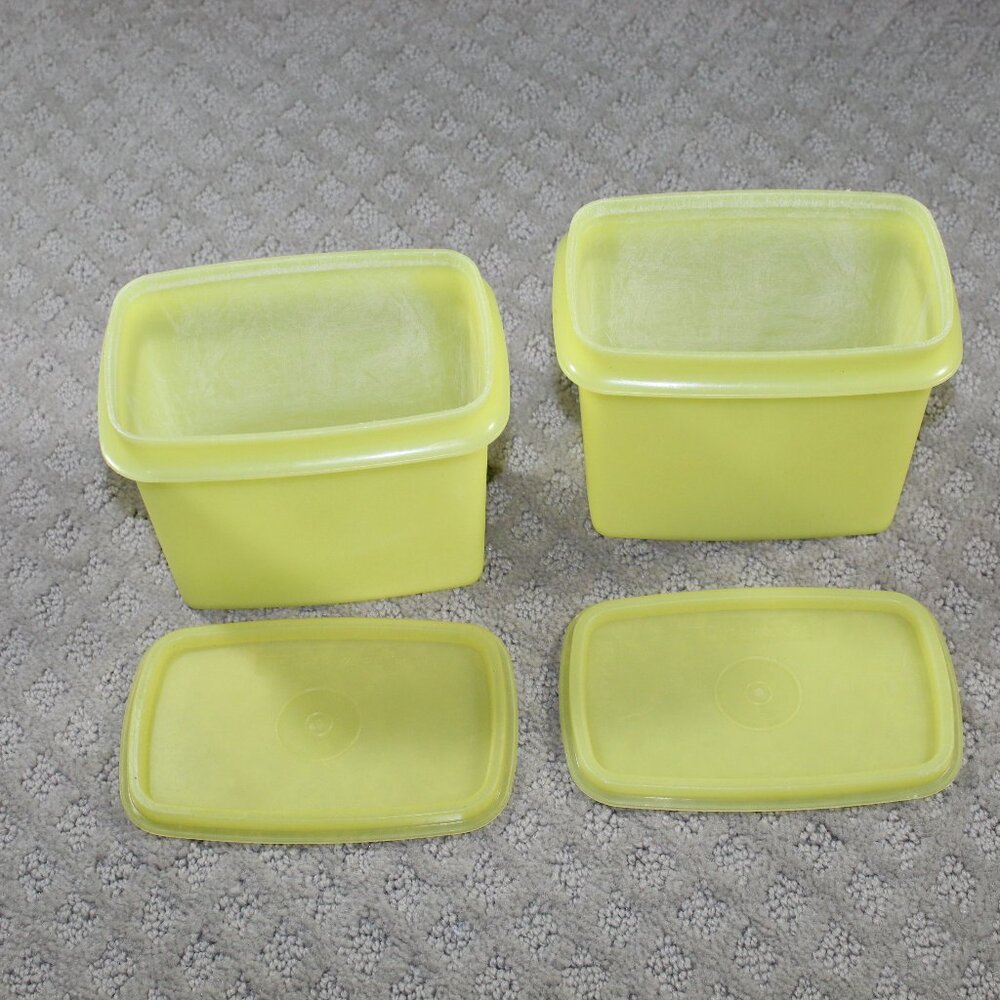 Vintage Tupperware Mid Century Set of 2 (4 piece) Yellow Rectangular Containers